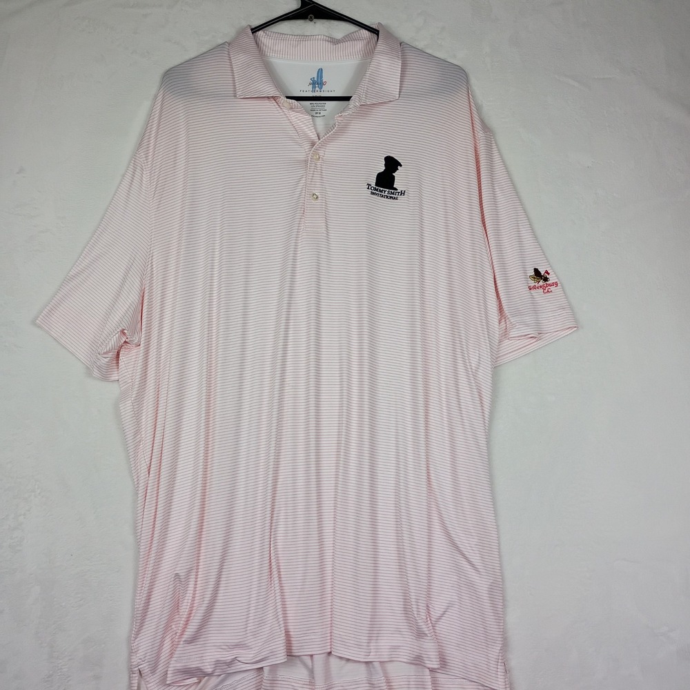 Johnnie-O Featherweight Polo Shirt Mens XXL Pink White Stripe Tommy Smith Golf